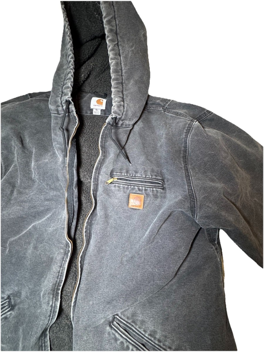 CARHARTT Men's XL J141 Distressed Duck Sherpa Lined Black Hooded
