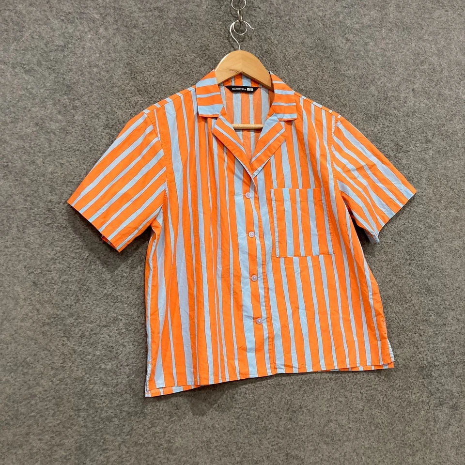 Camisa Uniqlo Marimekko Mujer Pequeña Mediana Naranja Rayas Manga Corta 35808 Foto 2 de 4