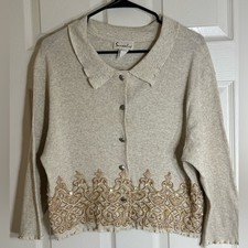 Surrealist Pearl Embellished Knit Cardigan Made in USA Size S Y2K