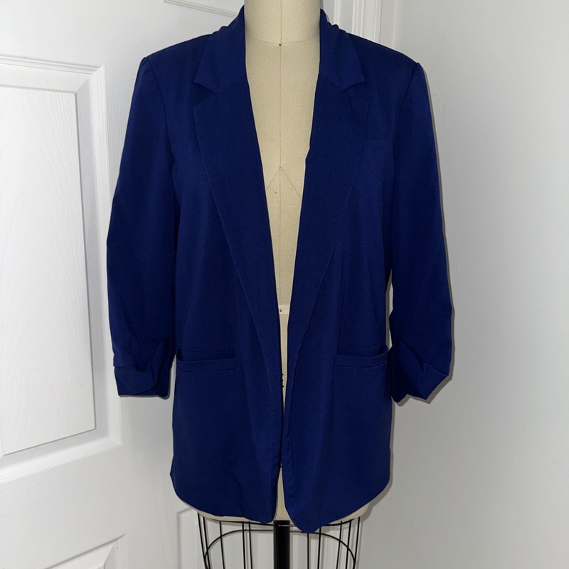 Forever 21 Women's Cobalt Blue Open Blazer Large 3/4 Sleeve Business Casual
