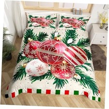 Christmas Ball Bedding Set,Duvet Cover for Kids King 104"x90" Red and Green