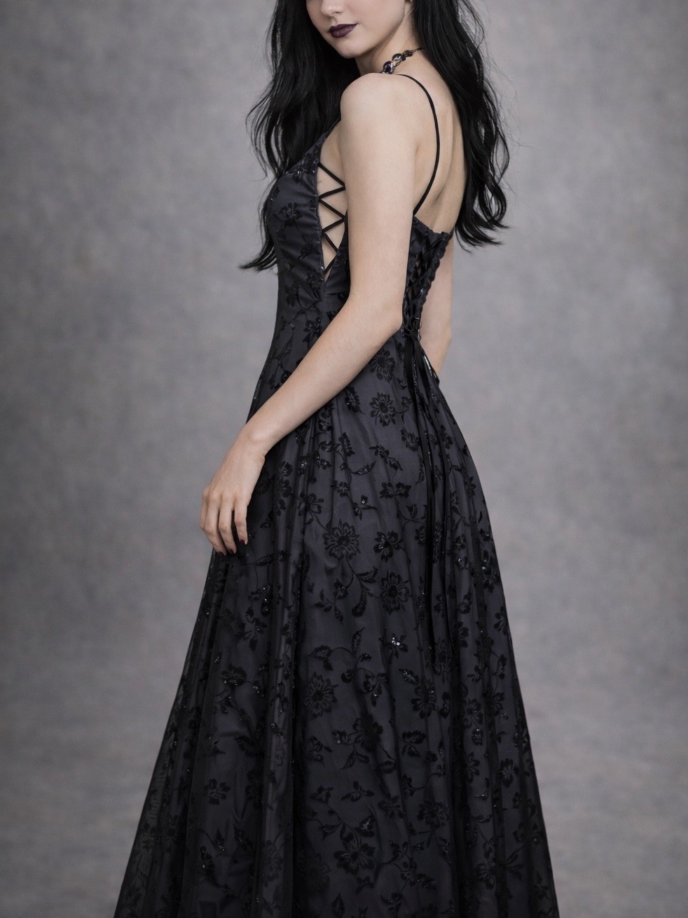 Vtg Morgan Co Prom Dress Maxi Gown 7/8 Purple Y2K Goth Floral Glitter Whimsigoth