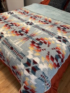 PENDLETON Sherpa Fleece Blanket Aztec Legend Lake Aqua Sky Southwest Twin