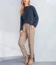 NEW Eileen Fisher Khaki Tapered Ankle Drawstring Pant SMALL Tencel Linen 188