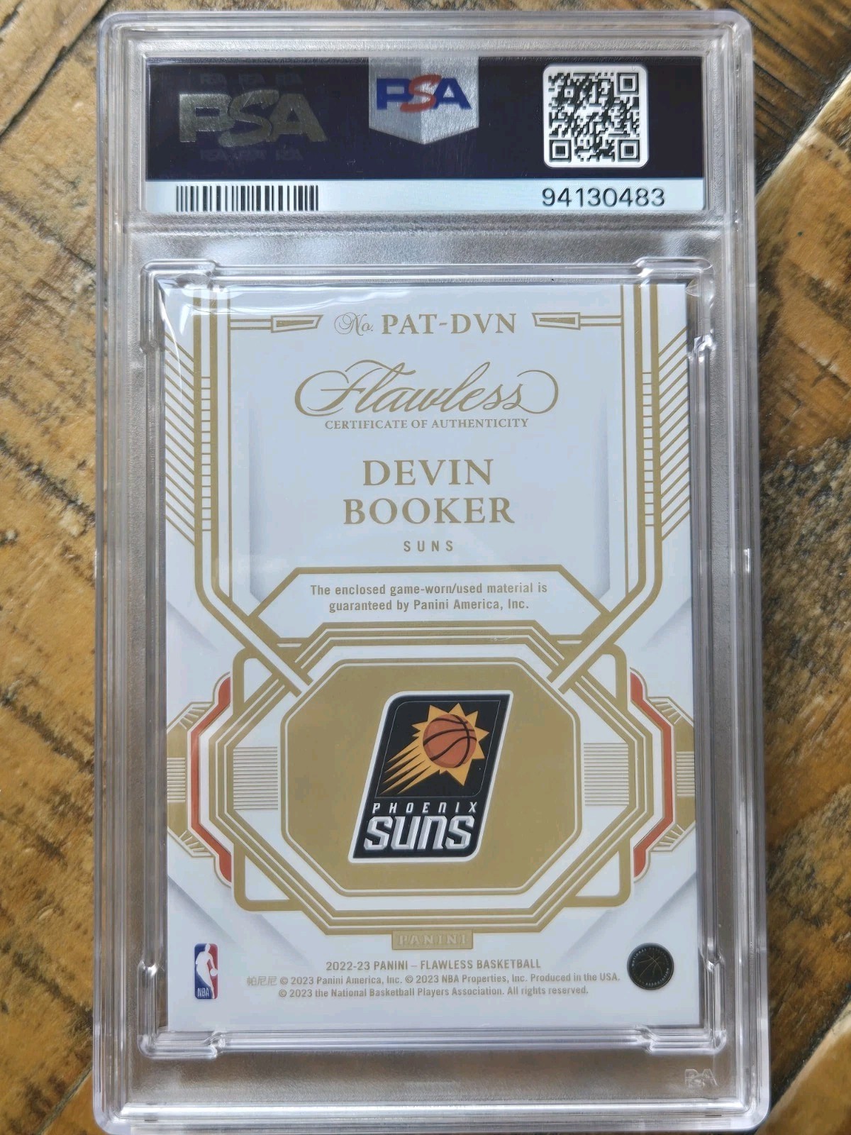 2022 Panini Flawless Devin Booker Game Worn Logo Patch Suns /15 Card - PSA 10 view 2