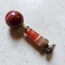 SUPERB ANTIQUE 19th CENTURY AGATE & ENAMEL BRONZE WAX SEAL STAMP 1880's