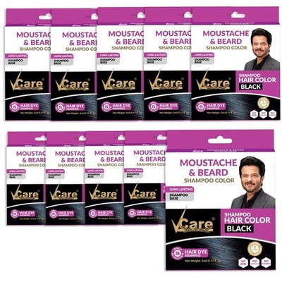 VCare Moustache and Beard color shampoo for Men Black - 5 ml (Pack Of 10)