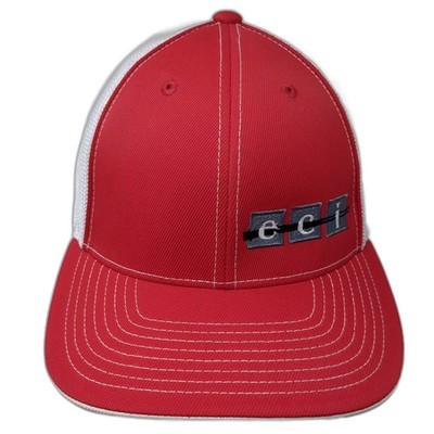 Pacific Headwear 404M Baseball Cap Red White XL Mesh eci Embroidered Fitted Hat