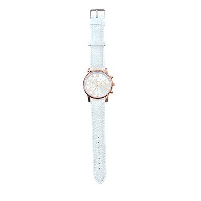 Geneva Damen Armbanduhr Weiß Kunstleder Armband Quarz Roségold Elegant Neu