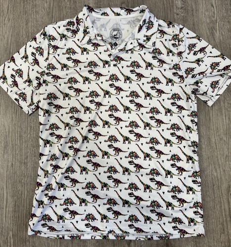 Proud 90 Golf Polo Mens Large Dinosaur Pattern Performance Shirt