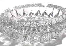 Clear Cut Glass Ashtray Diamond  Cut 7 Inch Diameter Round Vintage