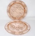 2 Sharon "Cabbage Rose" Depression Glass Pink Footed 11 1/2" Cake Plates, "NICE"