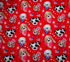 Quilt Fabric 1 Yard Puppy Dog Dogs in Patriotic Hats Flags Stars on Red Cotton