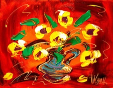 M. KAZAV  -  GOLDEN TULIPS Oil Painting   abstract SIGNED  Original on canvas