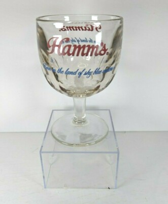 Vintage Hamm's Beer Thumbprint Goblet Footed Clear Glass 6'' Tall