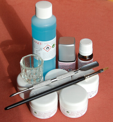Acrylgel UV LED Starter Set Polyacryl Primer Cleaner Pinsel Spatel Gläschen