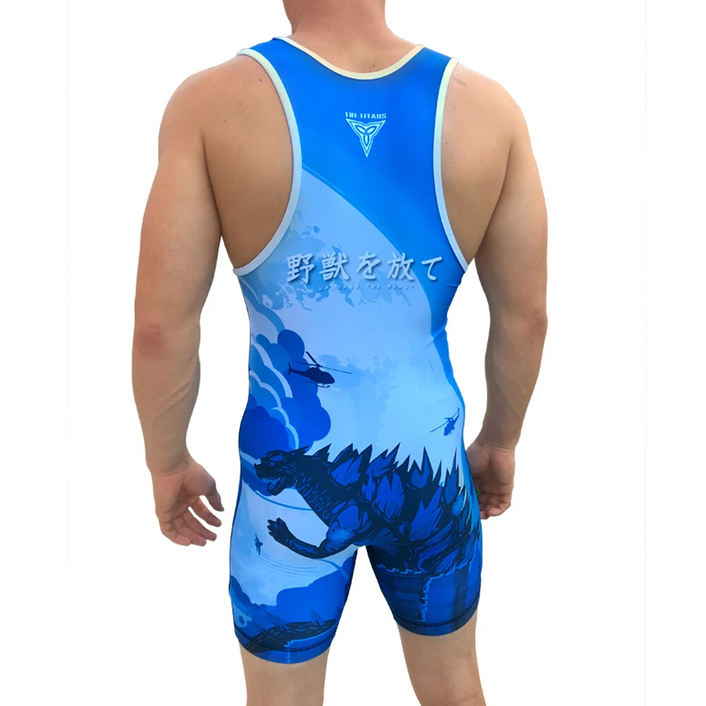 Godzilla Wrestling Singlet Folkstyle Freestyle powerlift Blue