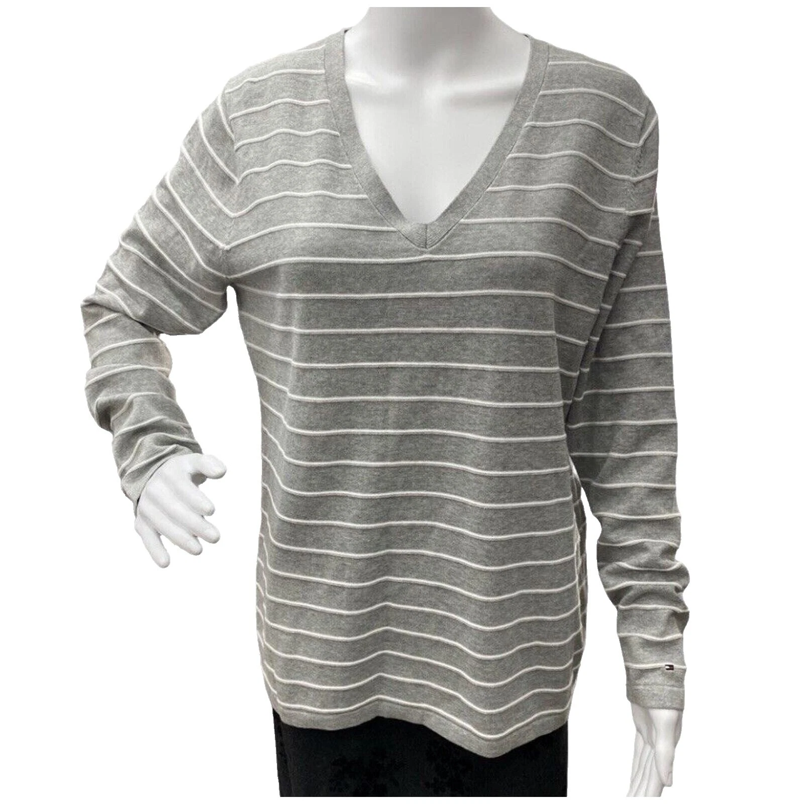 V 领条纹毛衣女