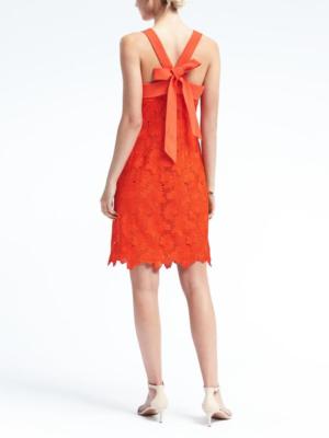 $148 NWT BANANA REPUBLIC Sz6 SLEEVELESS V-BACK BOW ALLOVER LACE DRESS  ORANGE | eBay