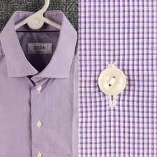 Eton Purple Check Brighton 15.5 Contemporary Cotton Button Up Shirt Long Sleeve
