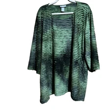 Catherines Top Womens 4X Green Tie Dye Tiered Stretch Blouse Ladies