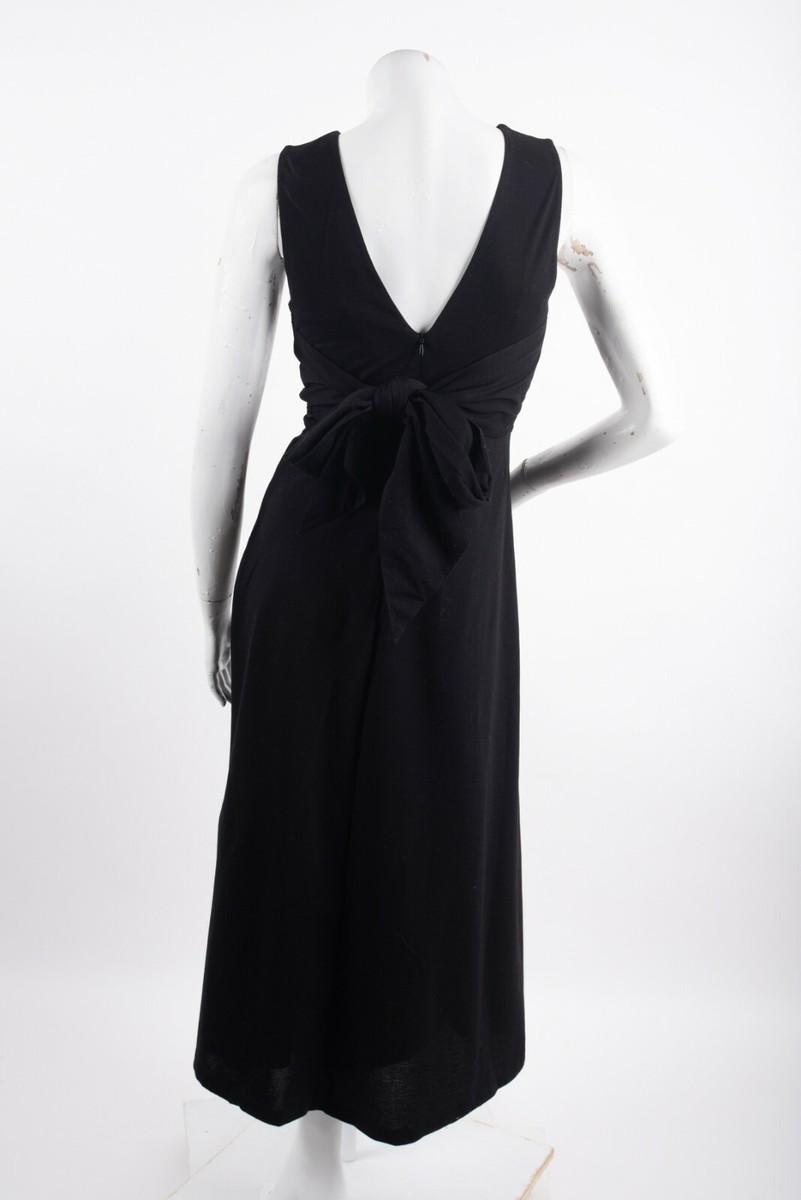 Massimo Dutti Womens Midi Flared Dress XS Black Sleeveless V