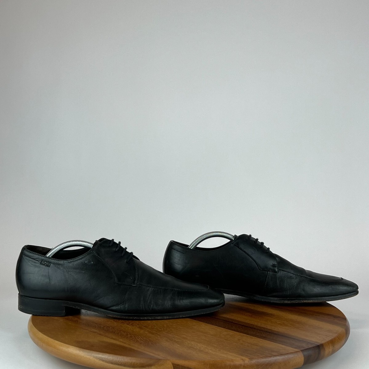 Mens Hugo Boss Black Leather Almond Plain Toe Oxford Dress 