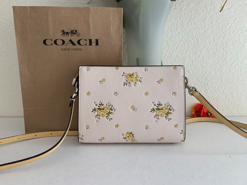 NWT COACH CAQ27 Slim Crossbody Bag with Floral Print Pebble Leather Chalk Multi - Picture 3 of 10