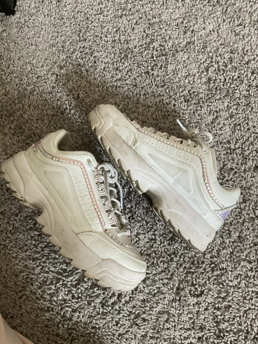 Fila platform shoes dupe with custom rhinestones