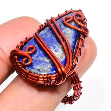 Lapis Lazuli Gemstone Copper Ring Handcrafted Wire Wrap Beautiful Jewelry 8" m72