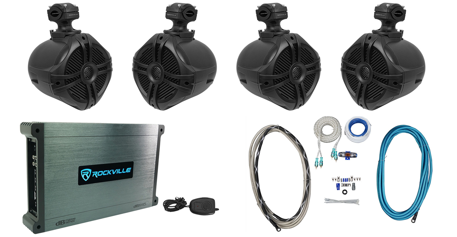 4 Колонки Rockville RWB70B Black 65 для морского вейкборда с поворотной башней Усилитель