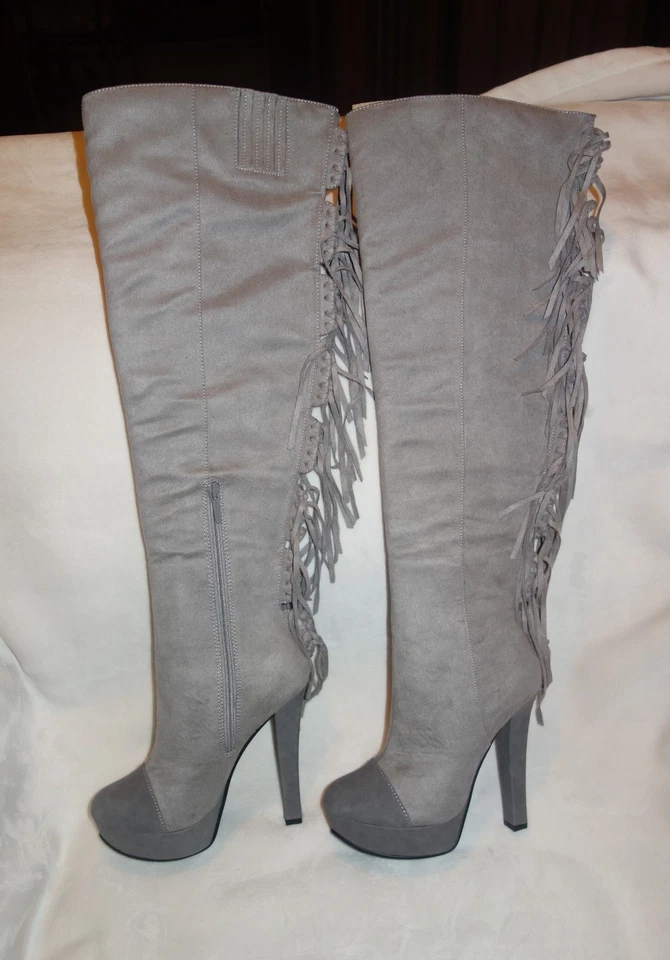Botas de gamuza gris con flecos Michael Antonio sobre la rodilla nuevas talla 6,5 Foto 3 de 4