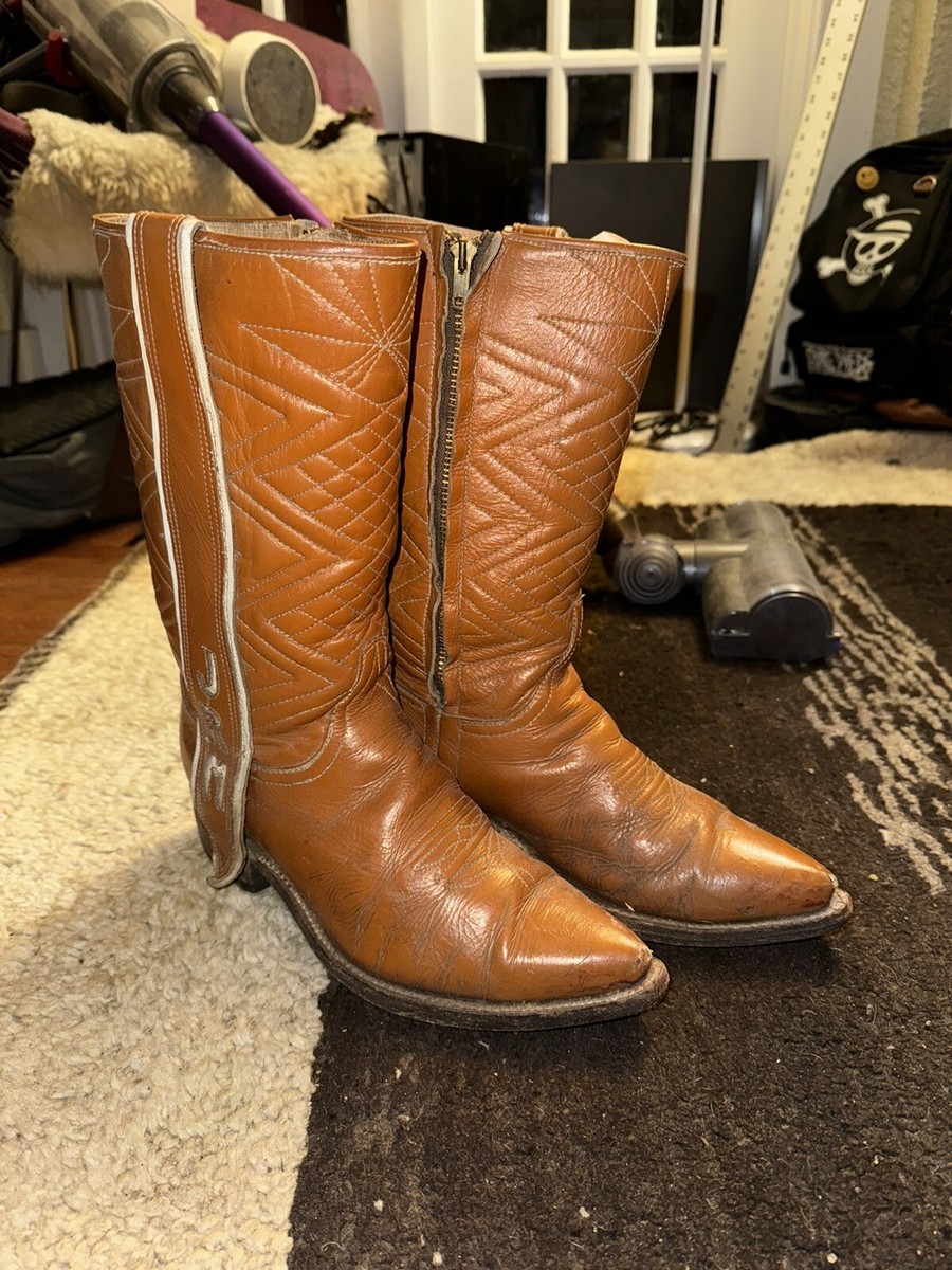 Mens 13” Tall Brown Riding Cowboy Boots USA Vintage No Size Tag Measures  Size