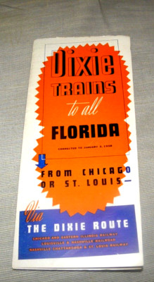 VINTAGE TIME TABLE DIXIE TRAINS TO ALL FLORIDA FROM CHICAGO OR ST. LOUIS RR 1938