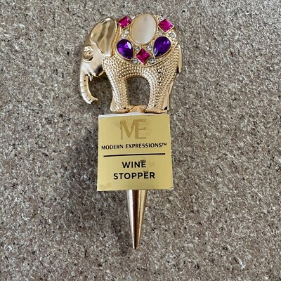 Modern Expressions Wine Stopper- Beautiful Gold Elephant W/ Rhinestones