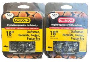 TWO OREGON S62, 18" Used Chainsaw Saw chains, Craftsman, Poulan, Homelite.
