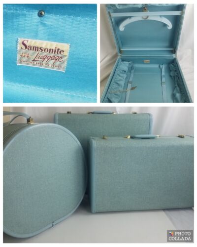 Samsonite Shwayder Bros Gepäck 3-teiliges Set Koffer Mütze Box Lt blau Kleiderbügel & Schlüssel - Bild 1 von 12