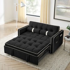Modern Velvet Pull Out Sleeper Sofa Bed Convertible Couch Love Seat With Pillows