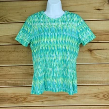 Studio Works The Studio Tee Tshirt Womens Size PM Green Geometric 100% Cotton
