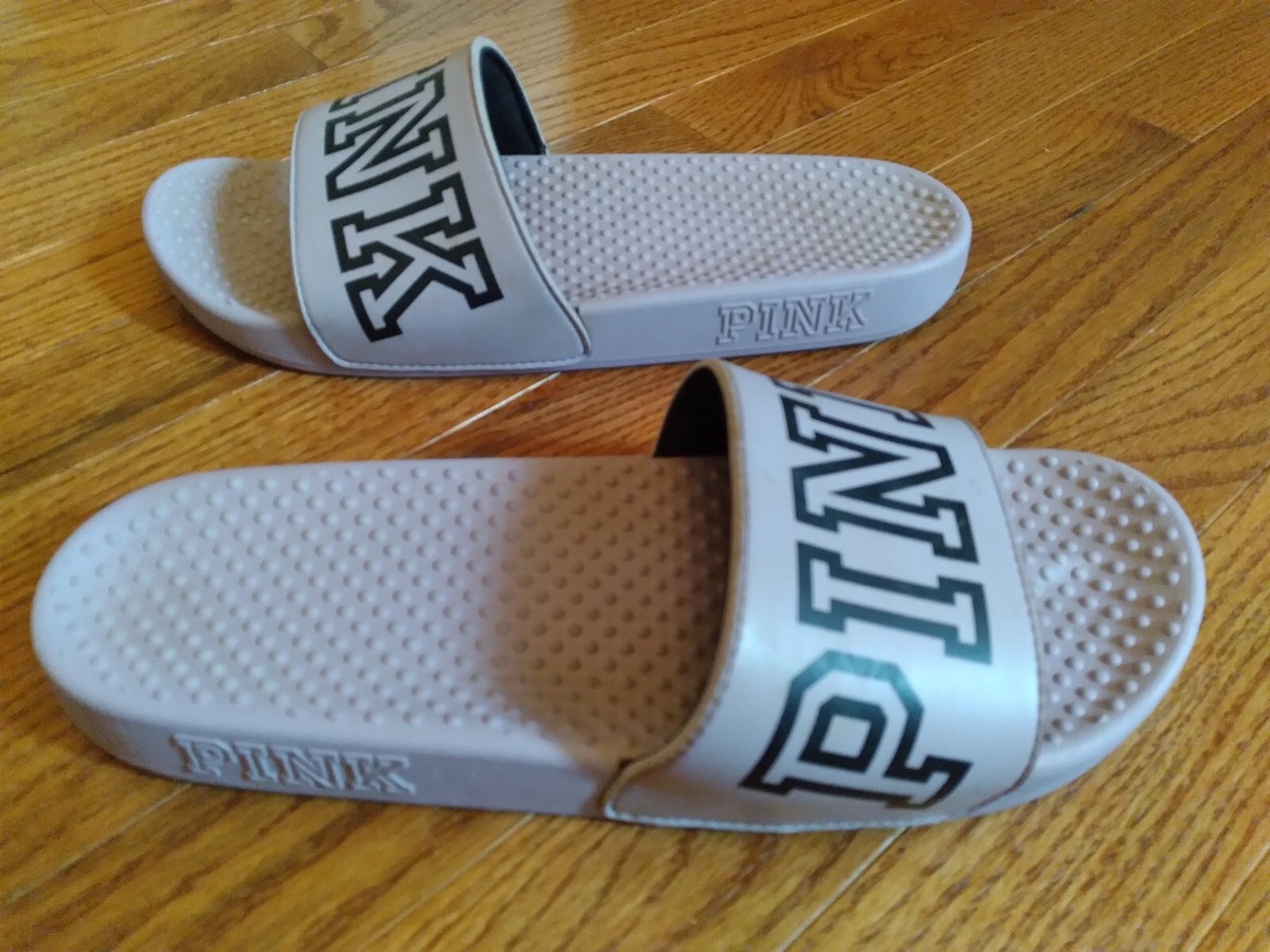 Pink logo Victoria's Secret Lavander Sandals slip on shoes sz 9-10