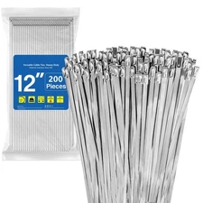 200pcs 12" Exhaust Wrap Coated Metal Locking Cable Zip Ties Stainless Steel