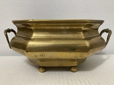 Vintage Solid Brass Planter Bowl Jardiniere - Footed Base and Small Handles
