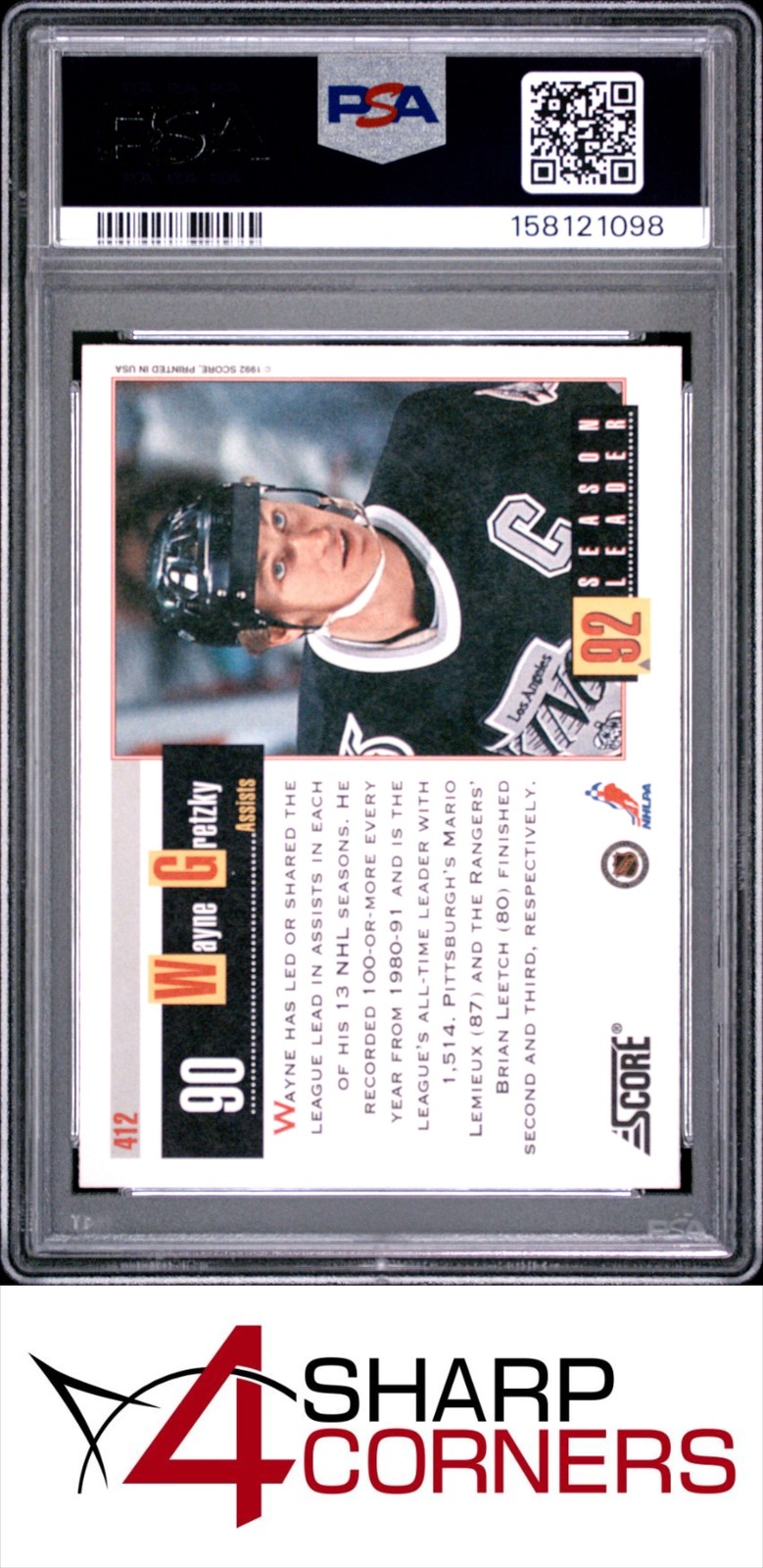 1992 SCORE #412 WAYNE GRETZKY KINGS HOF PSA 10 view 2