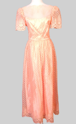 vintage 60s 70s NWOT Tulle Mesh Coral Prom Dress Formal Homecoming Floral  11/12 | eBay