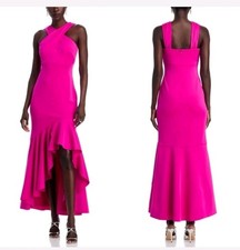 Eliza J NWT Size 14 Fuchsia Pink Ruffle Maxi Gown Formal Dress Party Hi Low $188
