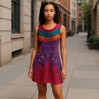 K.P.C. Women's Colorful Boho Dress Handmade in Nepal Size XXL