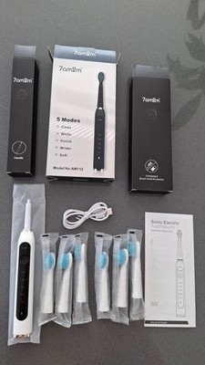 7am2m Elektrische Schallzahnbürste - Weiß - 5 Modi - USB-Ladung - 6 Bürstenköpfe