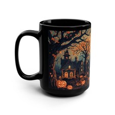 Ghost Mug With Haunted House and Pumpkins, Halloween Mug 11oz 15oz