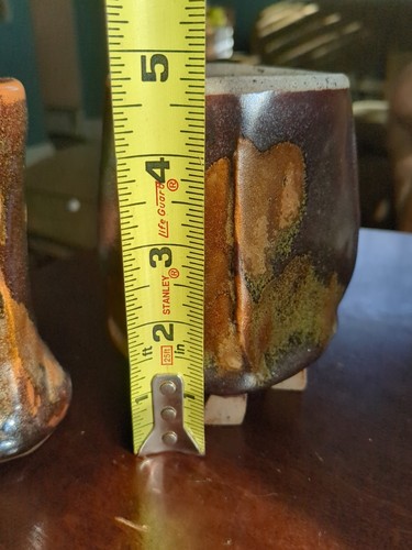 2x Studio Art Hand Thrown Small Pottery Cup Vase Brown Glazed Artist Signed - Picture 13 of 15