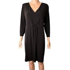 Michael Michael Kors Matte Jersey Black Dress 10 V-Neck 3/4 Sleeves Minimalist 